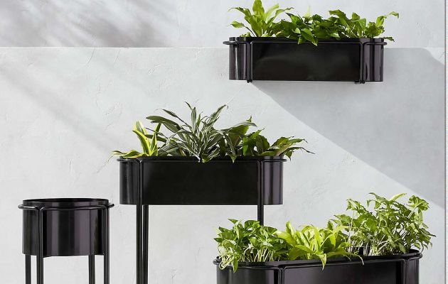 Black patina blackened steel planters